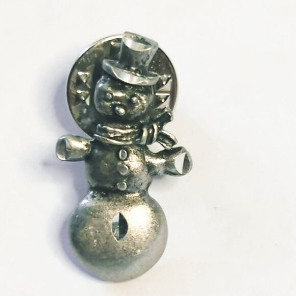 Vintage Pewter Snowman Lapel Pin - Picture 1 of 4